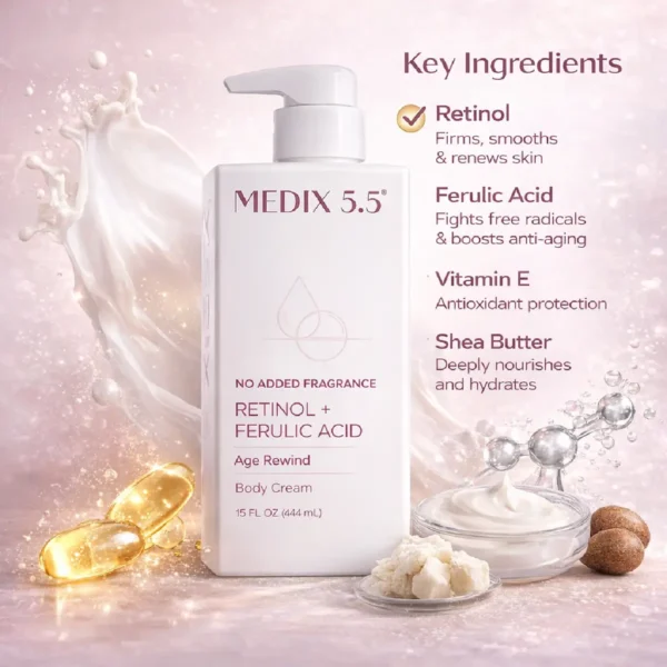 Medix 5.5 Retinol + Ferulic Acid Body Cream 444ml – Firming & Hydrating Moisturizer - Image 2