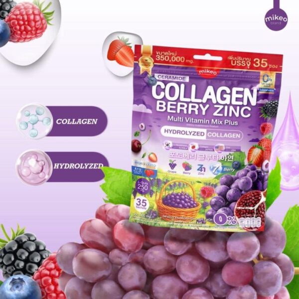 Mikeo Collagen Berry Drink with Zinc & L-Glutathione 250mg – 35 Sachets - Image 2
