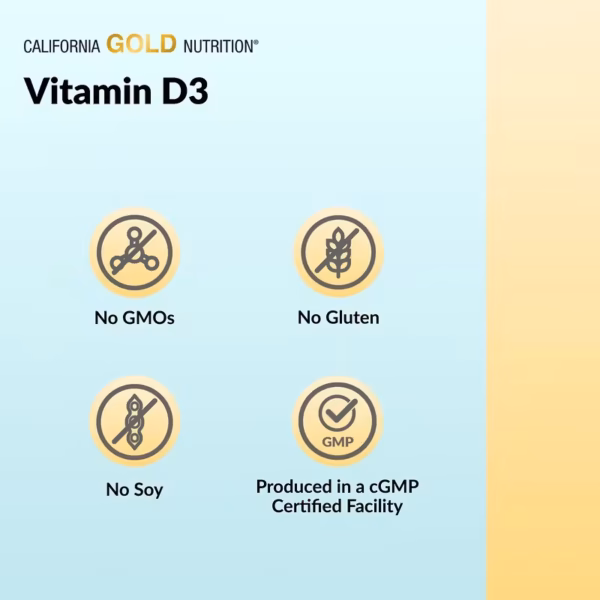 California Gold Nutrition Vitamin D3 125 mcg (5,000 IU) - 90 Fish Gelatin Softgels - Image 4